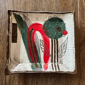 Vintage Abstract Ceramic Mid-Century Art Pottery Red and Green